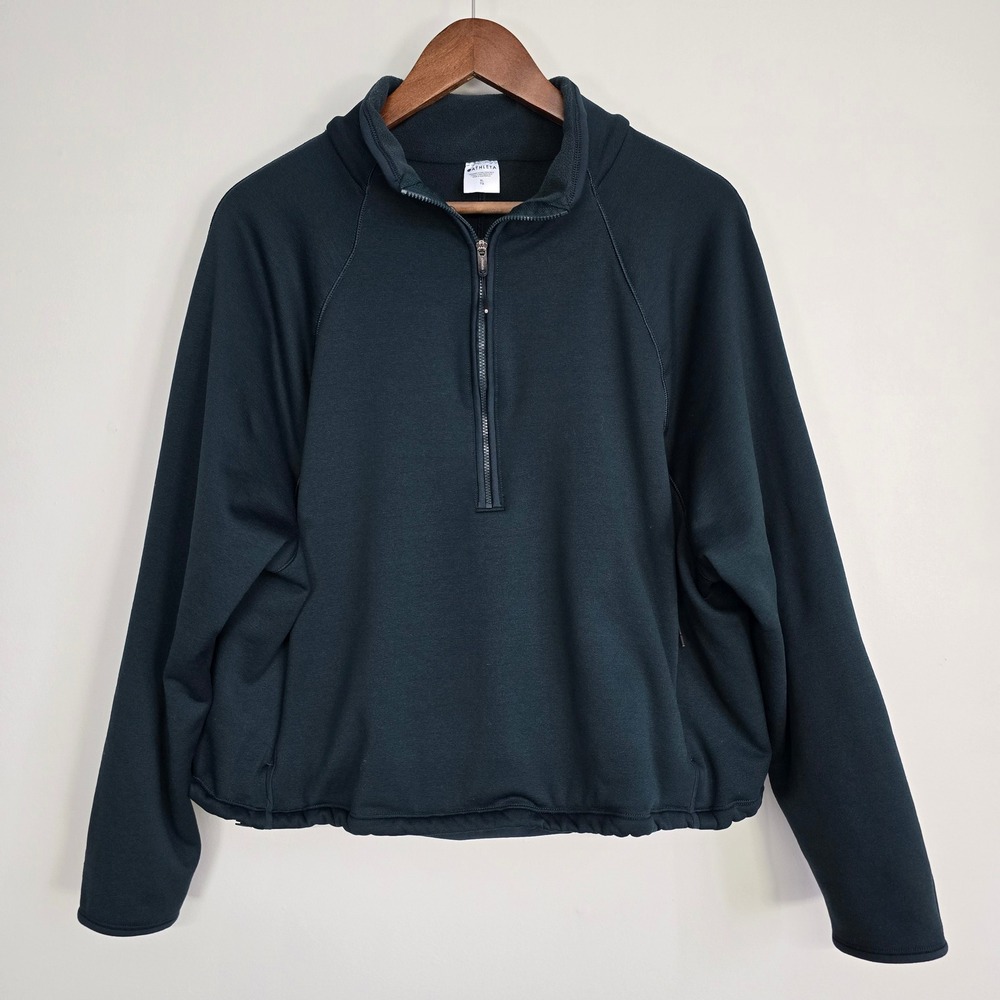 Athleta Altitude Sweater Women XL Green Fleece Lined 1/2 Zip Gorpcore Active